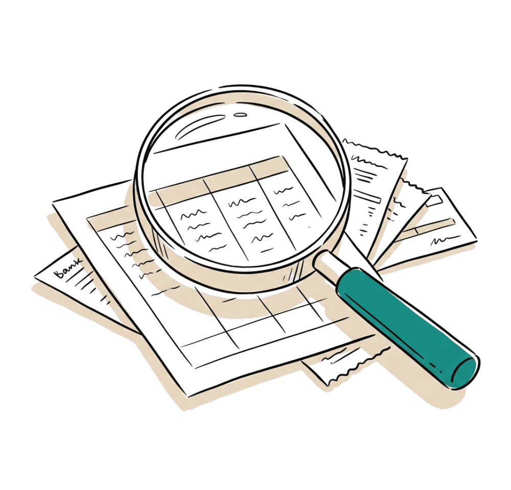 Magnifying glass on papers illustration